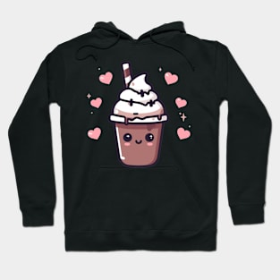 Kawaii Chocolate Ice Cream Milkshake with Hearts | Design for Kawaii Food Lovers Hoodie